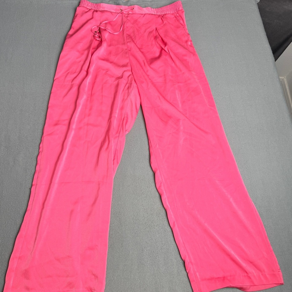 Rachel Rachel Roy Hot Pink Wide‎ Leg Satin Pants Elastic Waist Drawstring XL